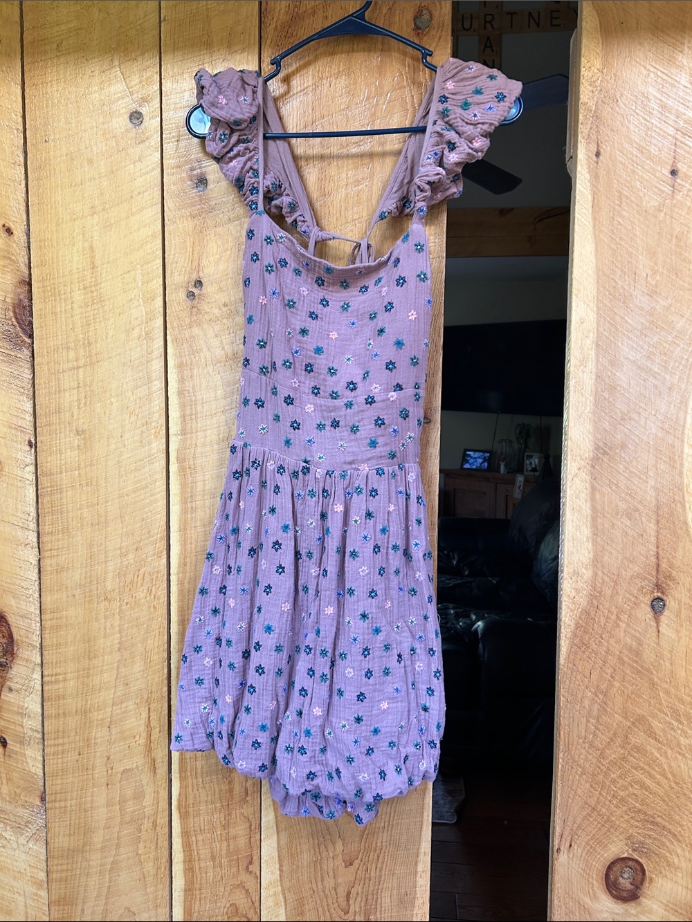 Free People Mauve Floral Ruffle Strap Dress